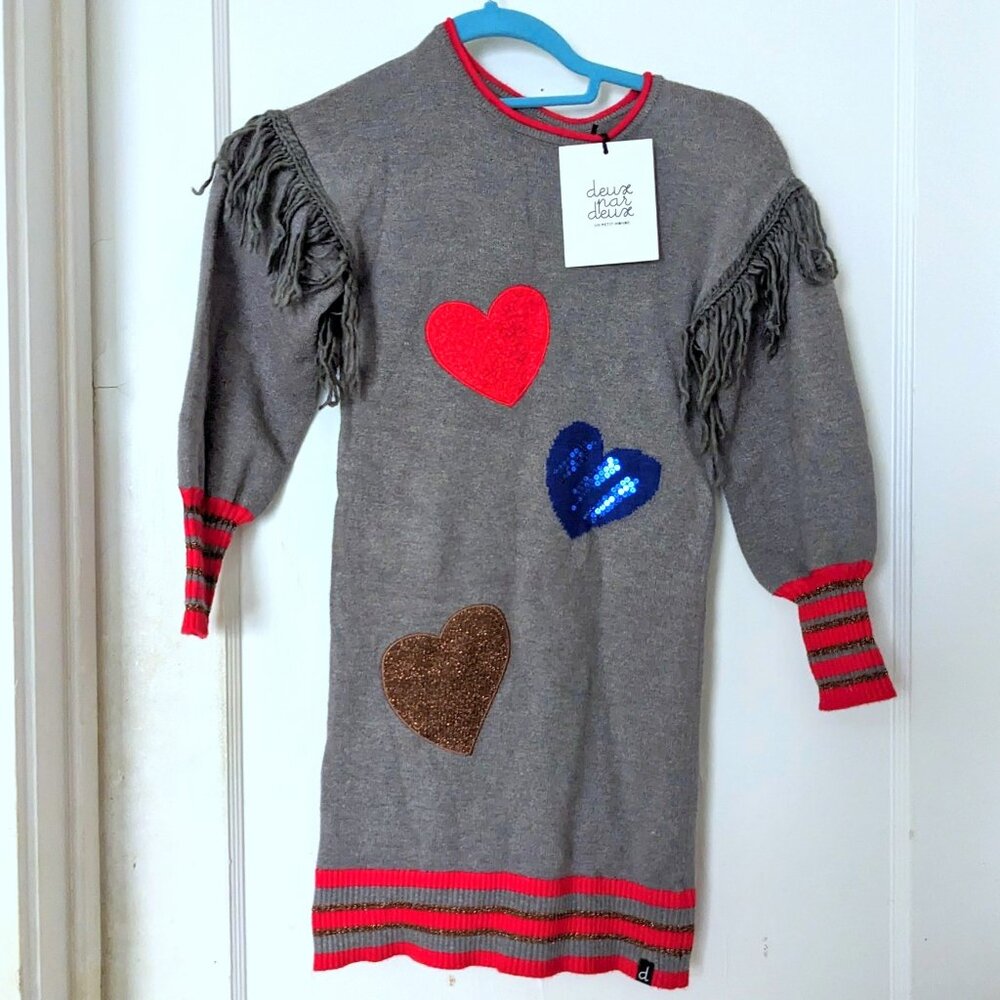 NWT Deux par Deux Heart Themed Sweater Dress Girls Size 7 y.o.